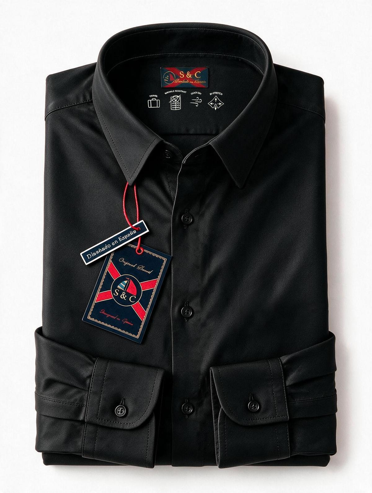 Camisa hombre manga larga Milano Negro