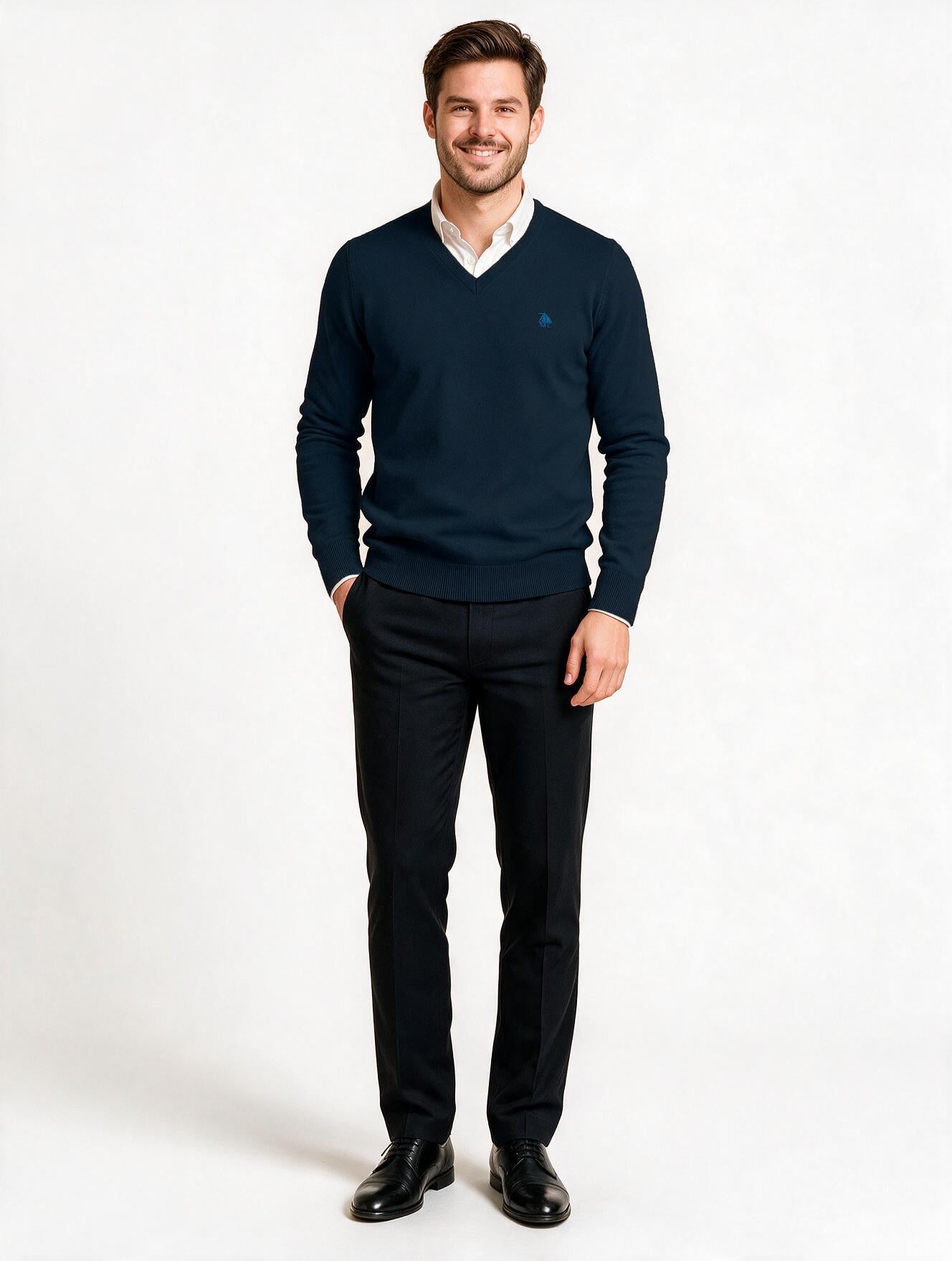 Jersey Hombre Cuello Pico Marino