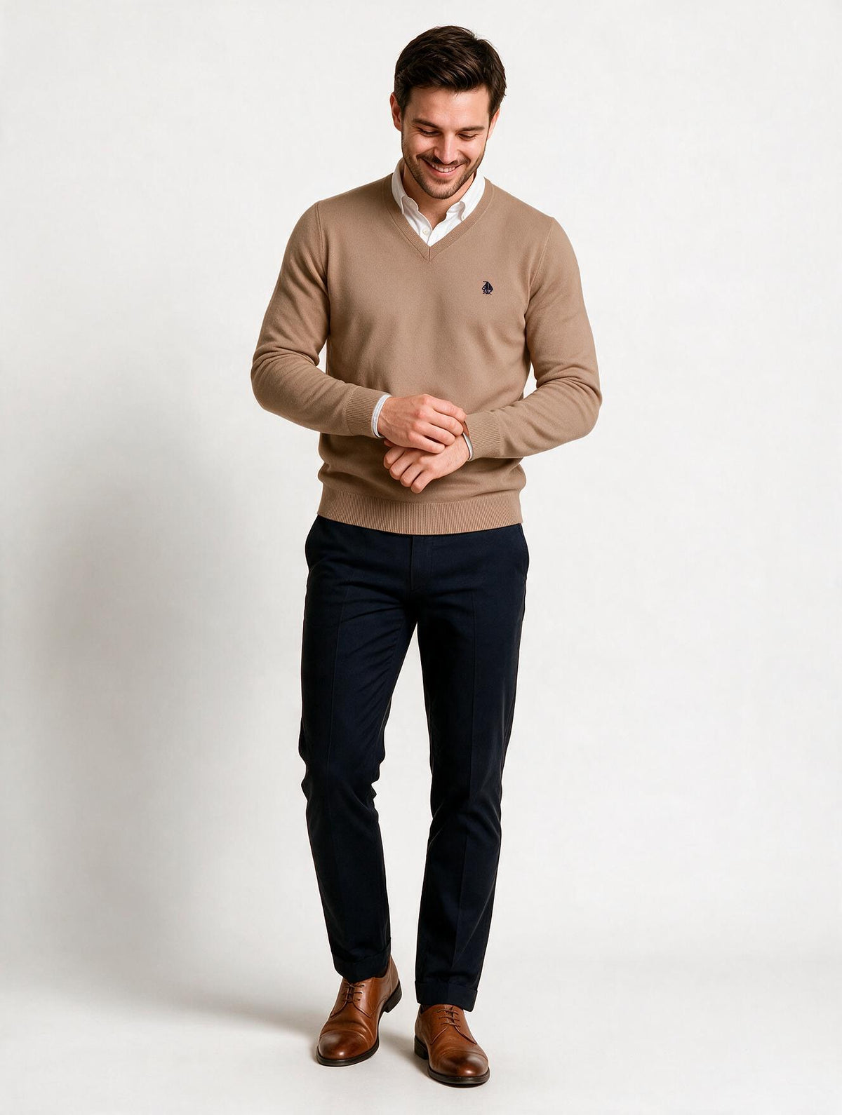 Jersey Hombre Cuello Pico Beige