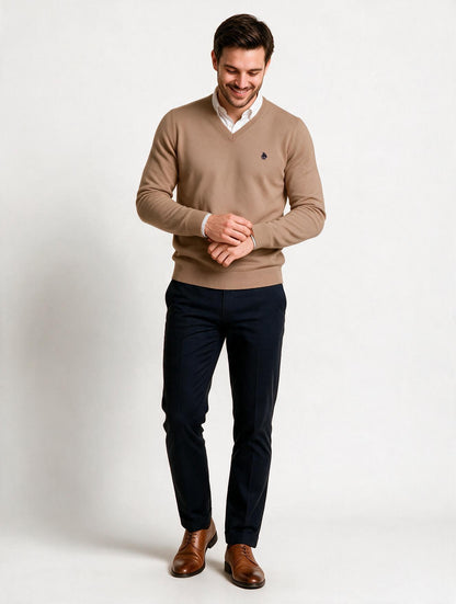 Jersey Hombre Cuello Pico Beige