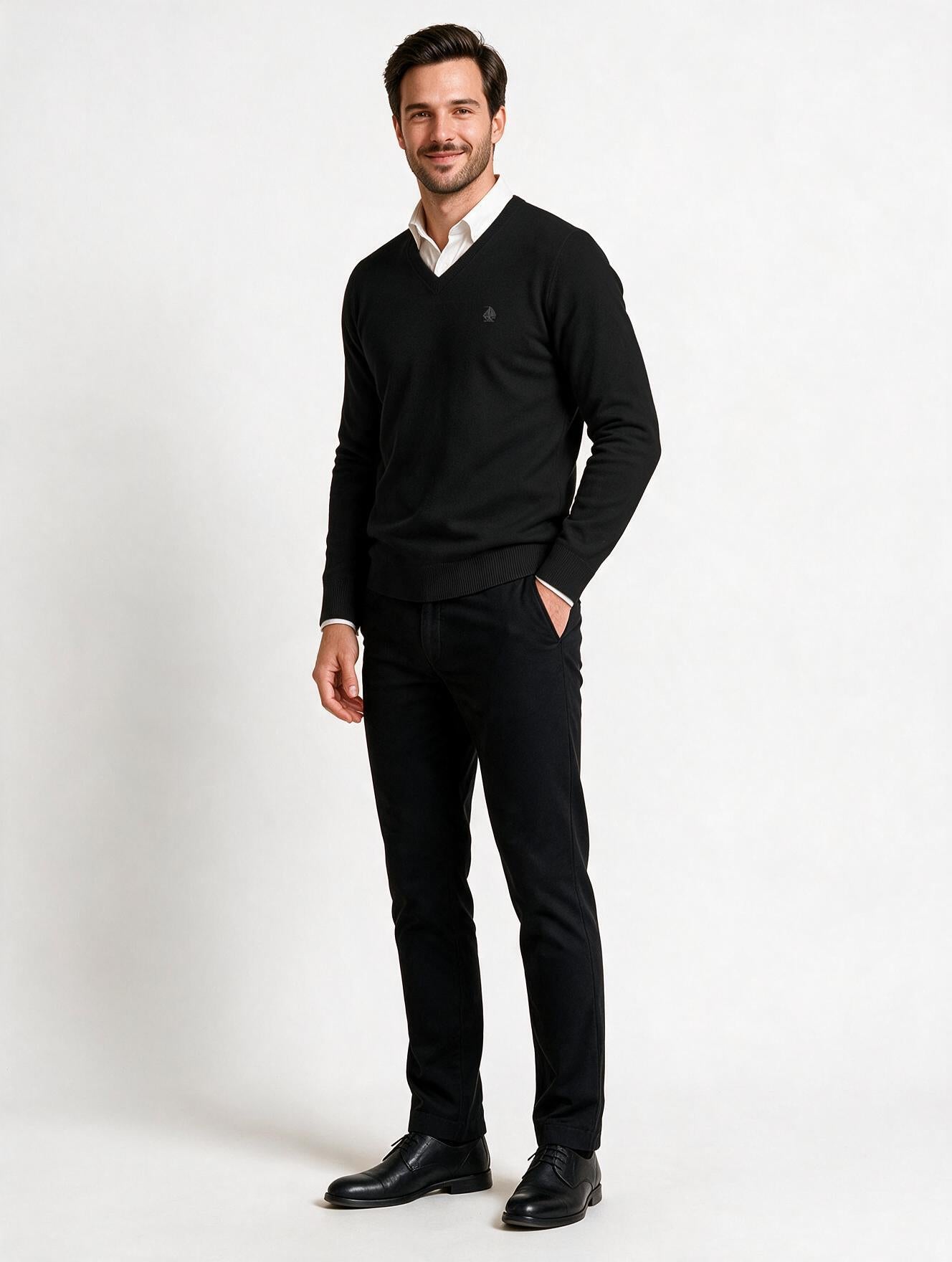 Jersey Hombre Cuello Pico Negro