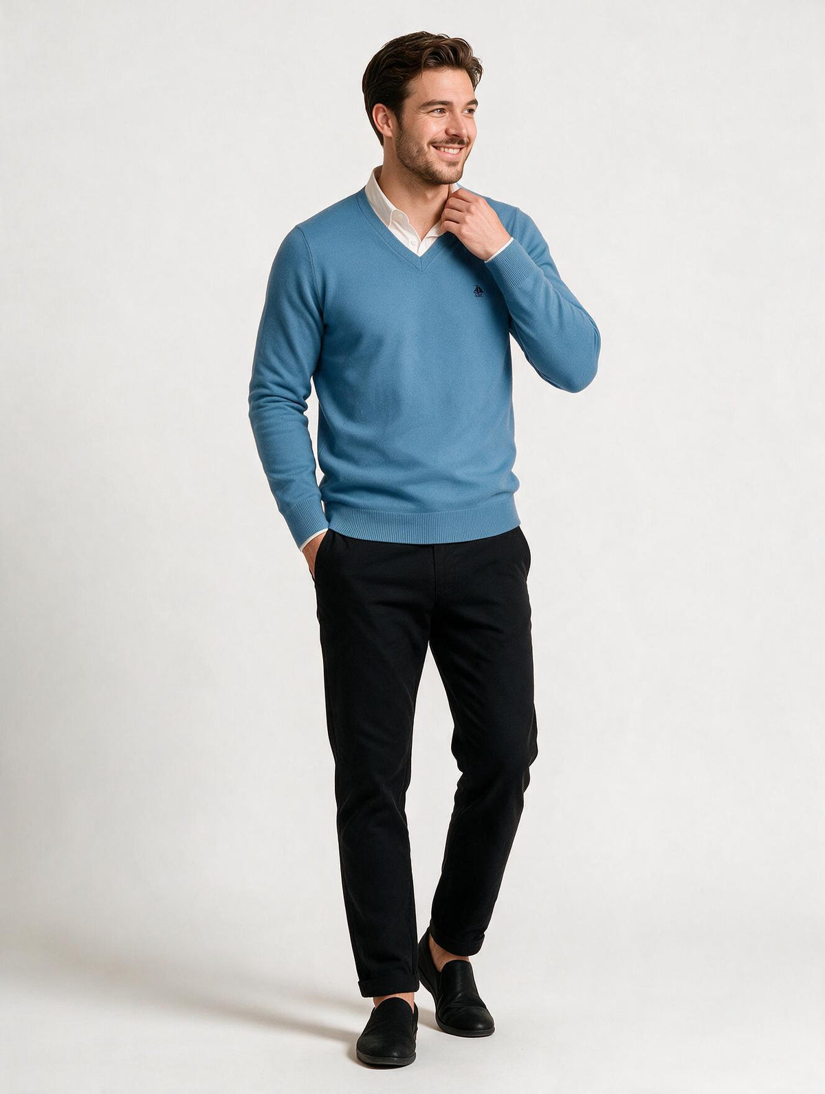 Jersey Hombre Cuello Pico Celeste