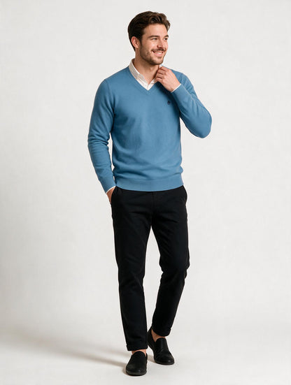 Jersey Hombre Cuello Pico Celeste