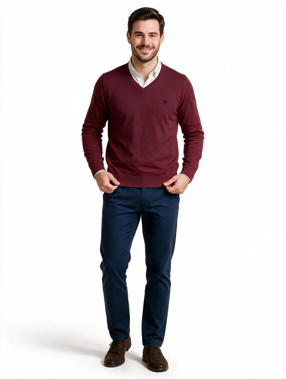 Jersey Hombre Cuello Pico Burdeos