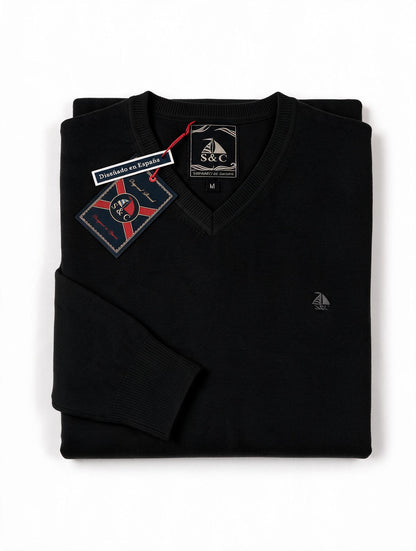Jersey Hombre Cuello Pico Negro