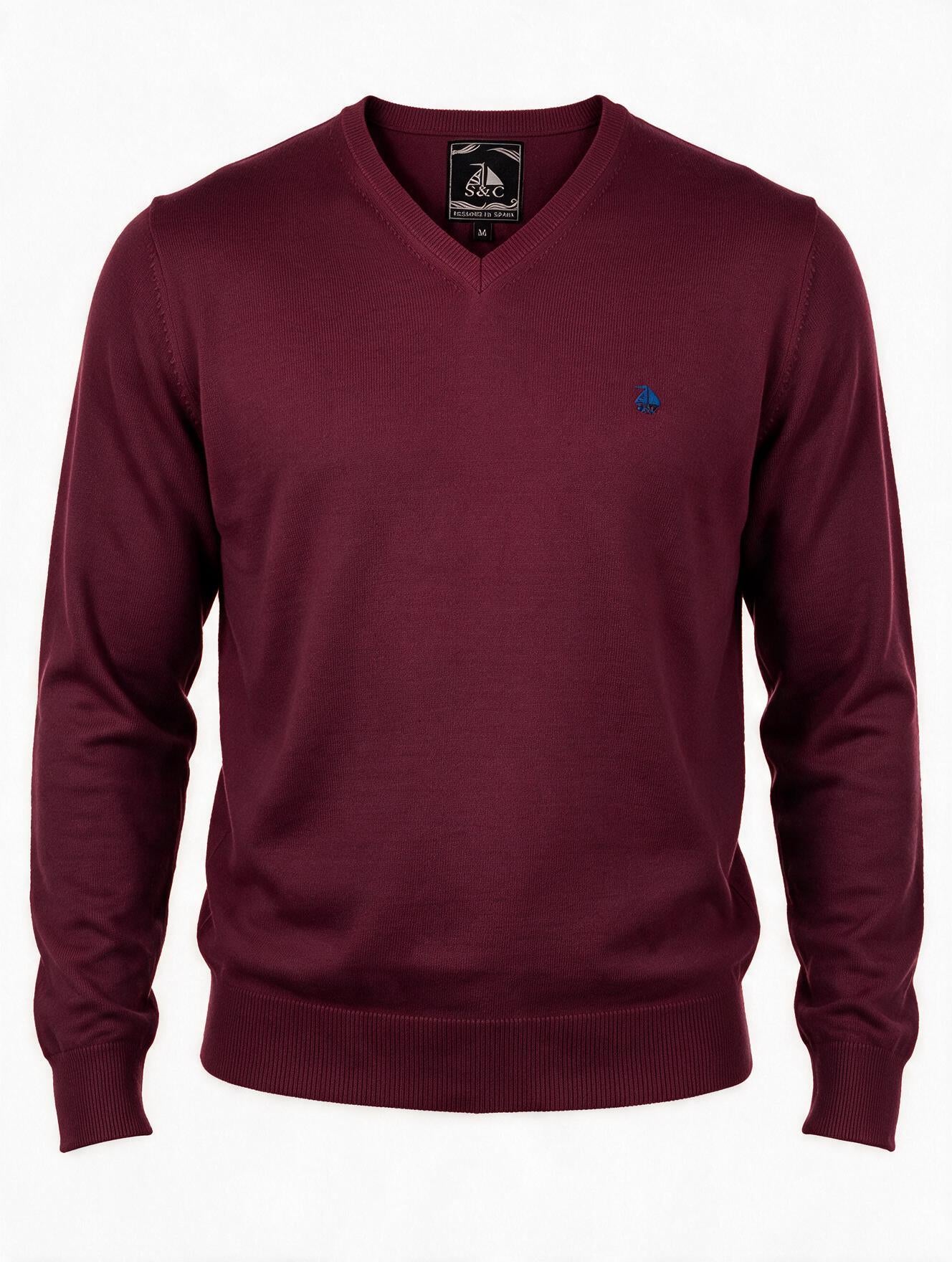 Jersey Hombre Cuello Pico Burdeos