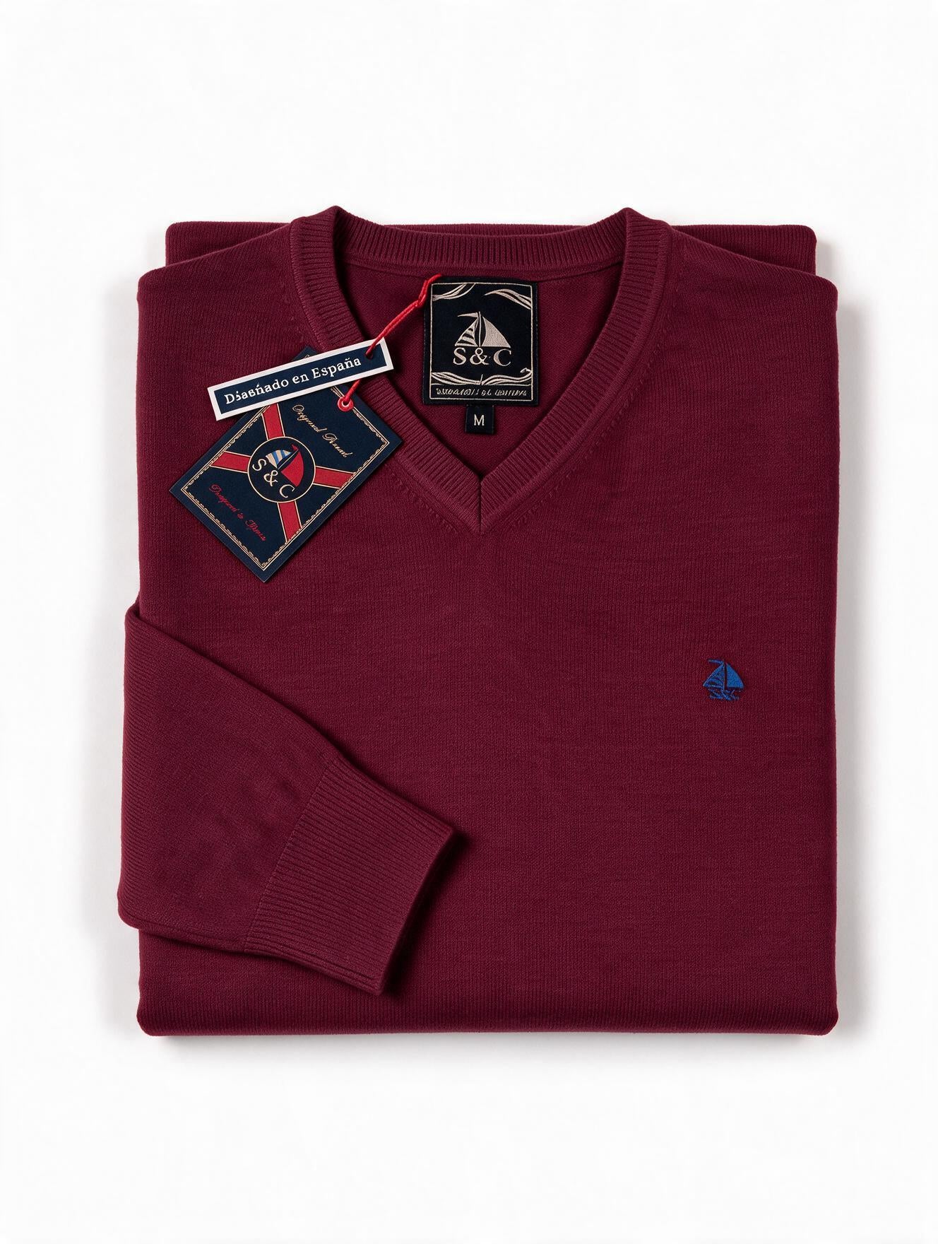 Jersey Hombre Cuello Pico Burdeos