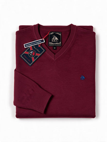 Jersey Hombre Cuello Pico Burdeos