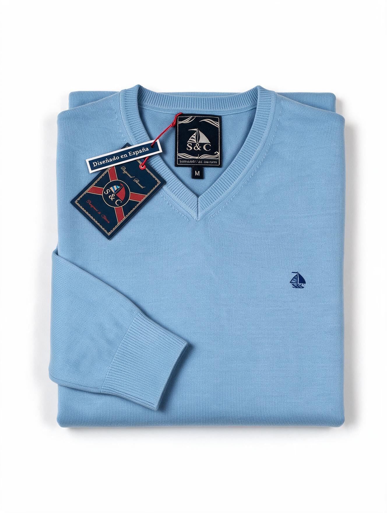 Jersey Hombre Cuello Pico Celeste