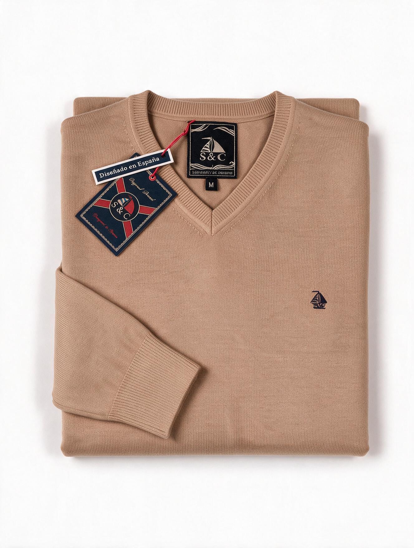 Jersey Hombre Cuello Pico Beige