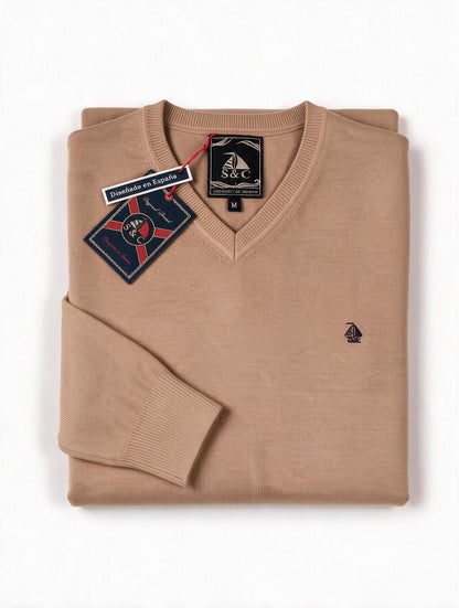 Jersey Hombre Cuello Pico Beige