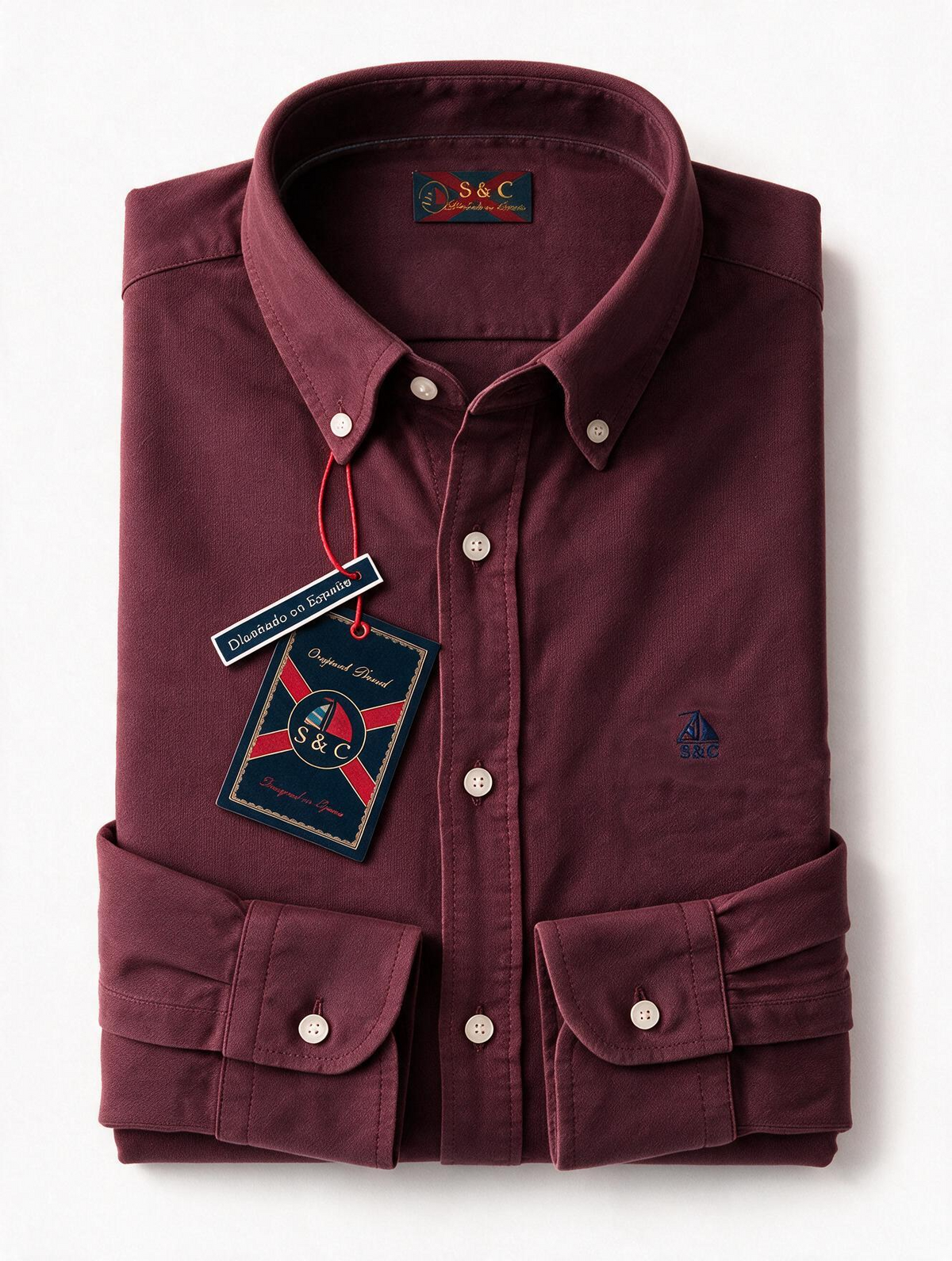 Camisa hombre manga larga Sarga Siena Burdeos