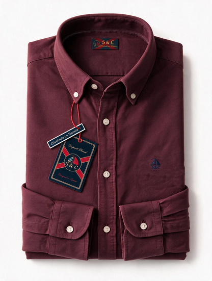 Camisa hombre manga larga Sarga Siena Burdeos