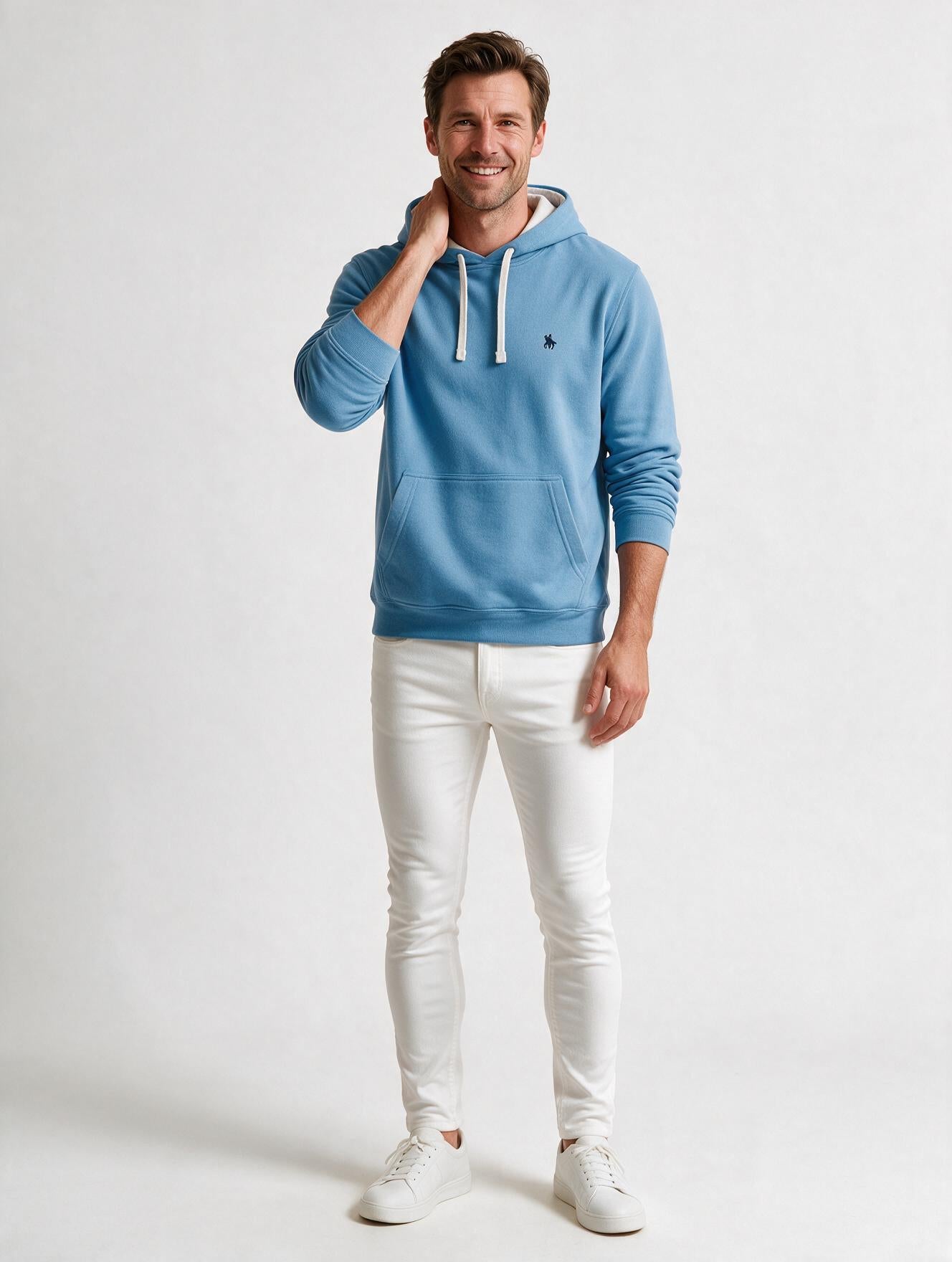 Sudadera Capucha y Bolsillo con bordado Azul Celeste