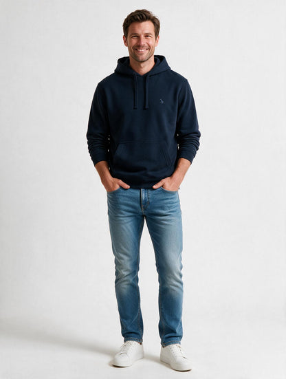 Sudadera Capucha y Bolsillo con bordado Azul Marino