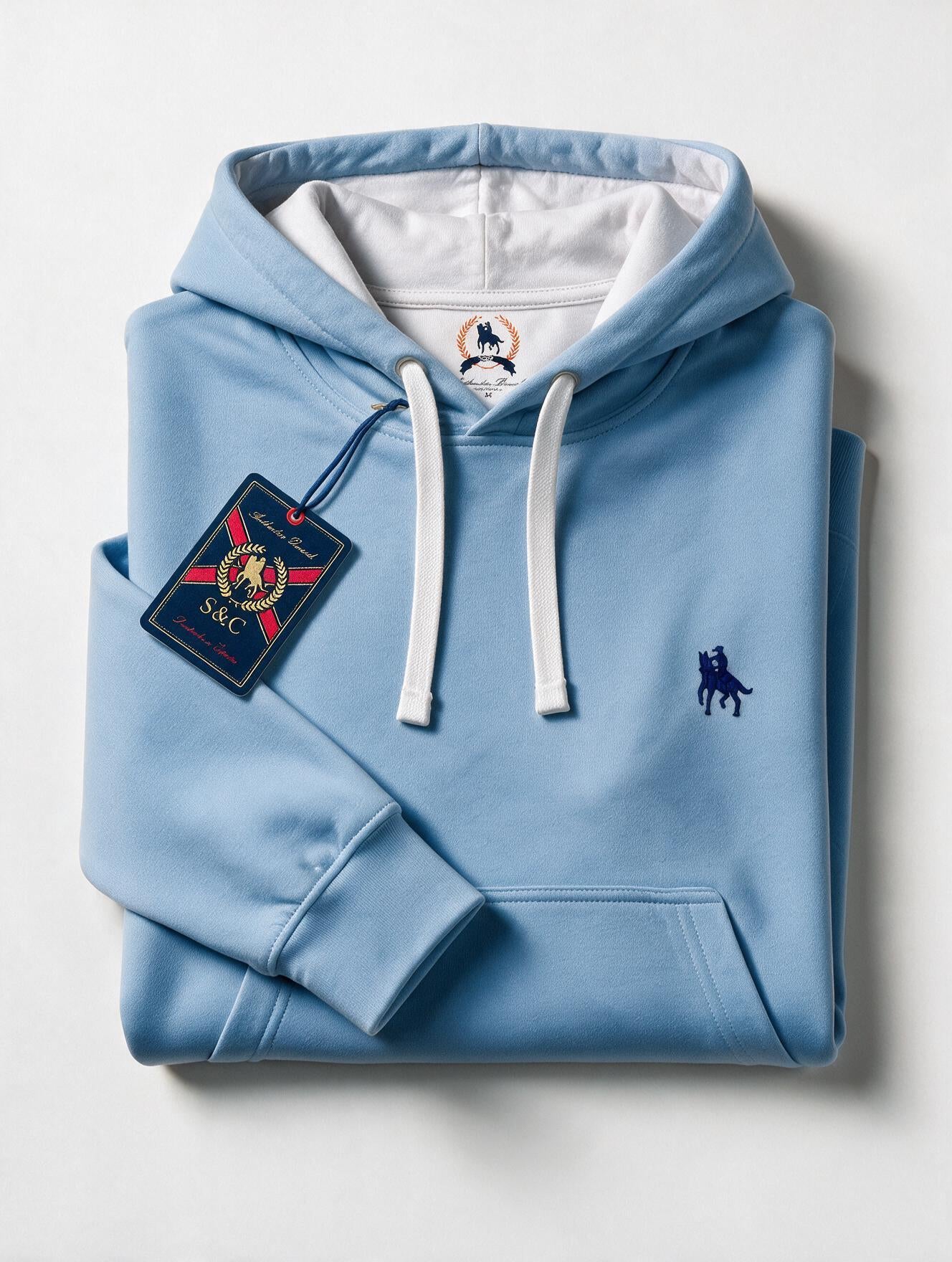 Sudadera Capucha y Bolsillo con bordado Azul Celeste