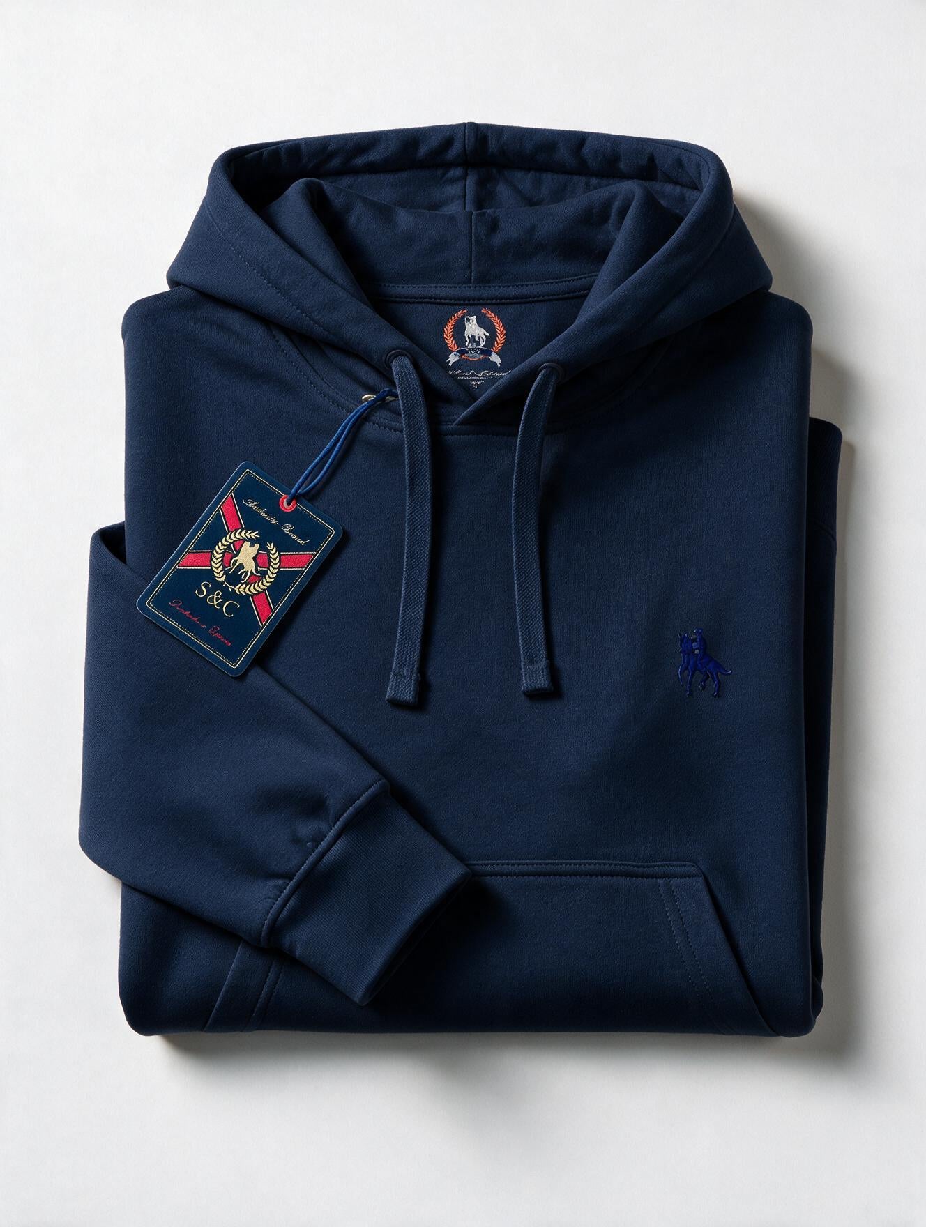 Sudadera Capucha y Bolsillo con bordado Azul Marino