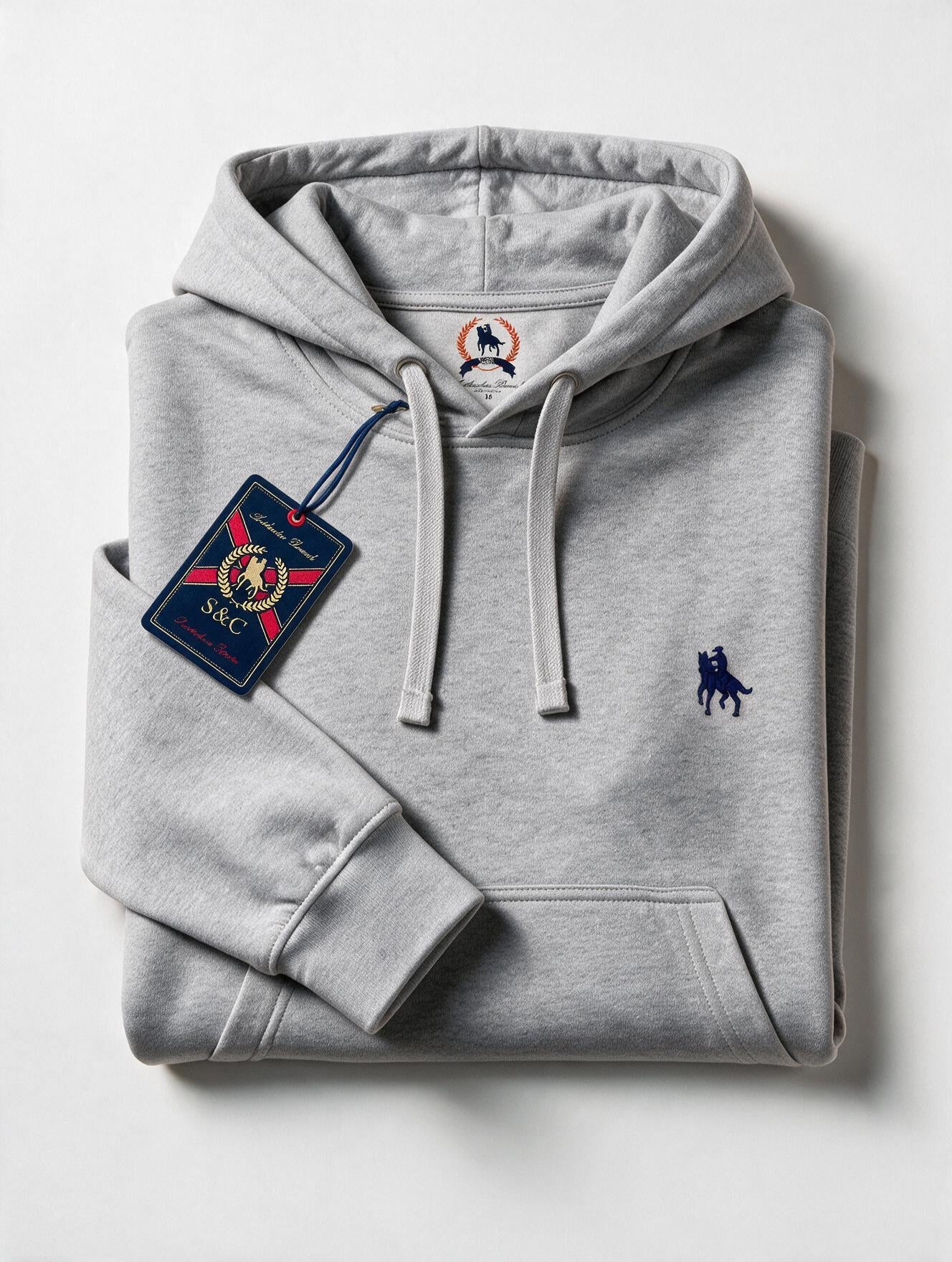 Sudadera Capucha y Bolsillo con bordado Gris