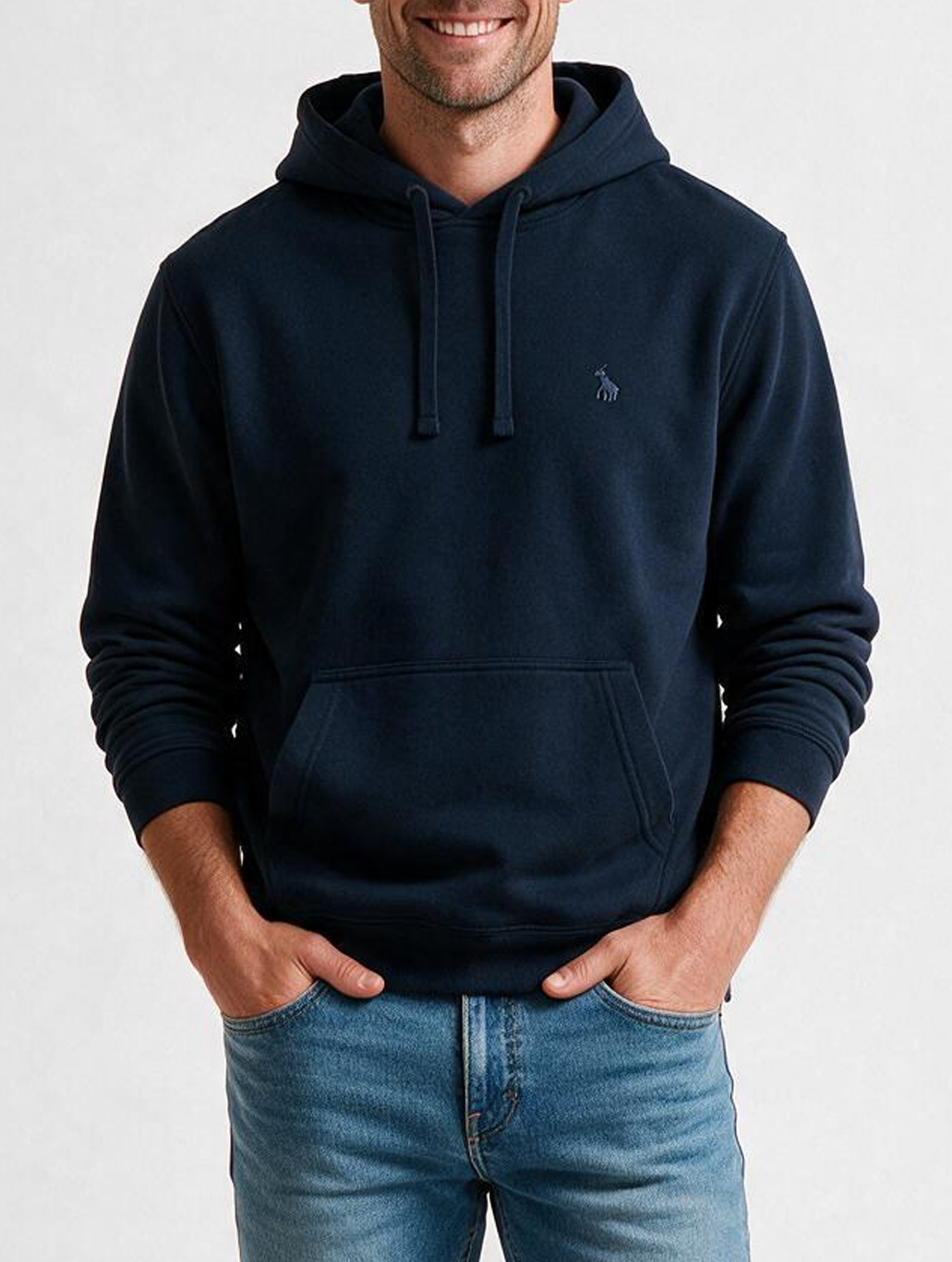 Sudadera Capucha y Bolsillo con bordado Azul Marino
