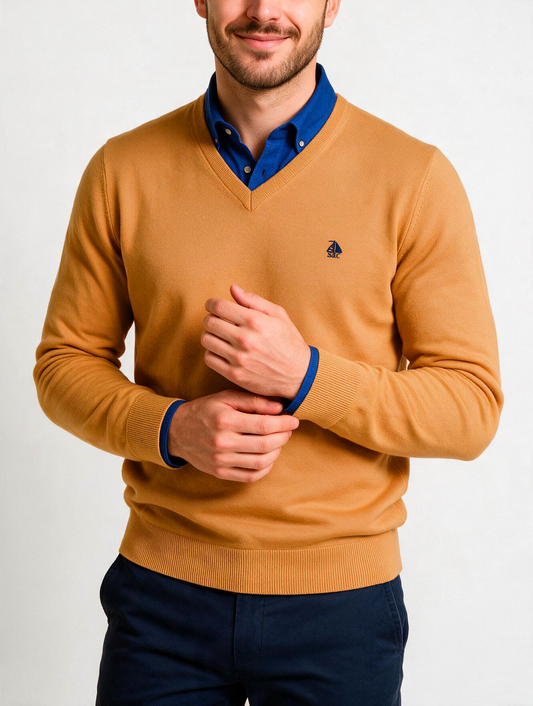 Jersey Hombre Cuello Pico Mostaza
