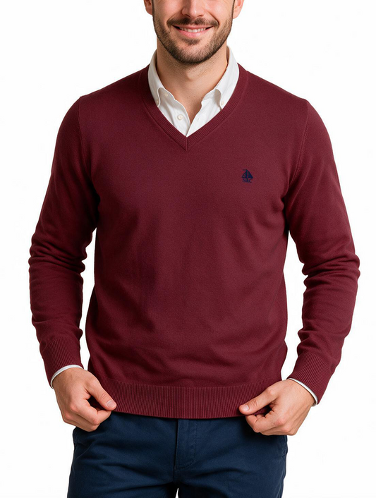 Jersey Hombre Cuello Pico Burdeos