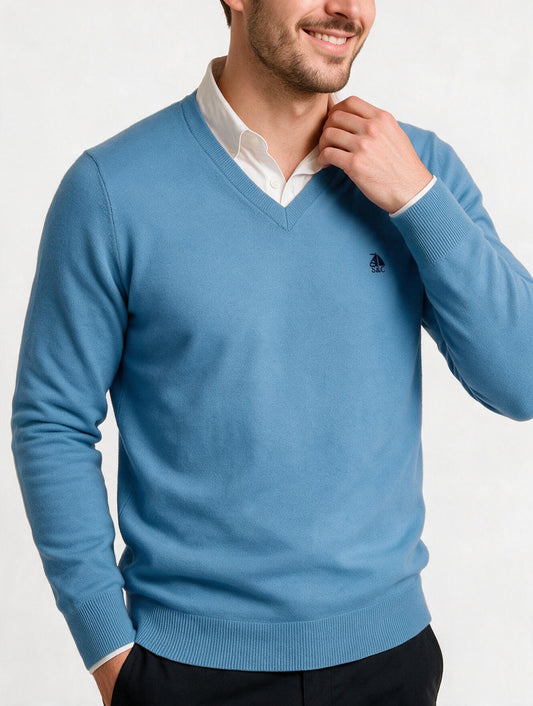Jersey Hombre Cuello Pico Celeste