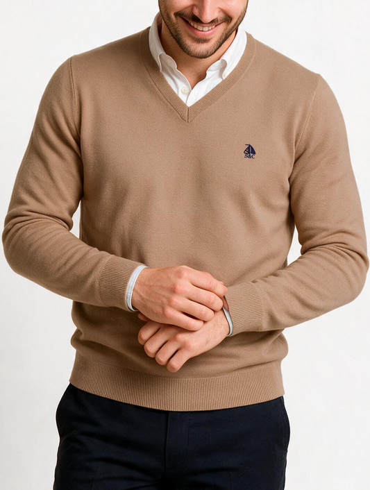 Jersey Hombre Cuello Pico Beige