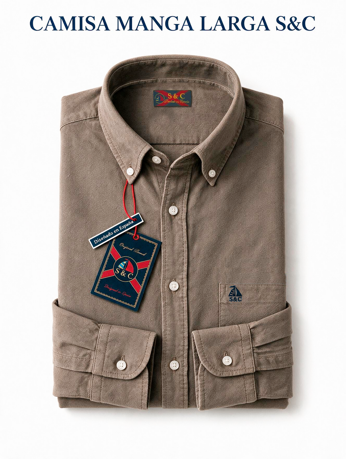 Camisa hombre manga larga Pana Marrón