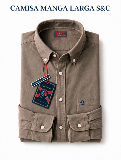 Camisa hombre manga larga Pana Marrón