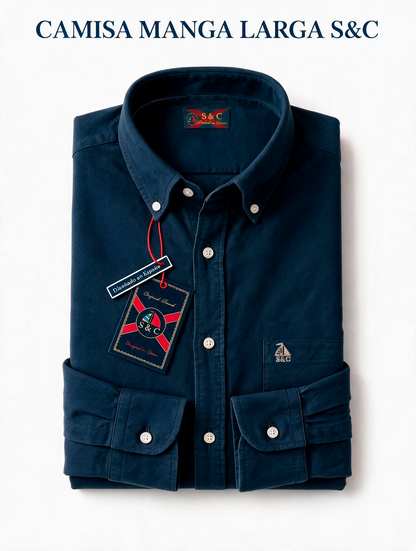 Camisa hombre manga larga Pana Azul Marino