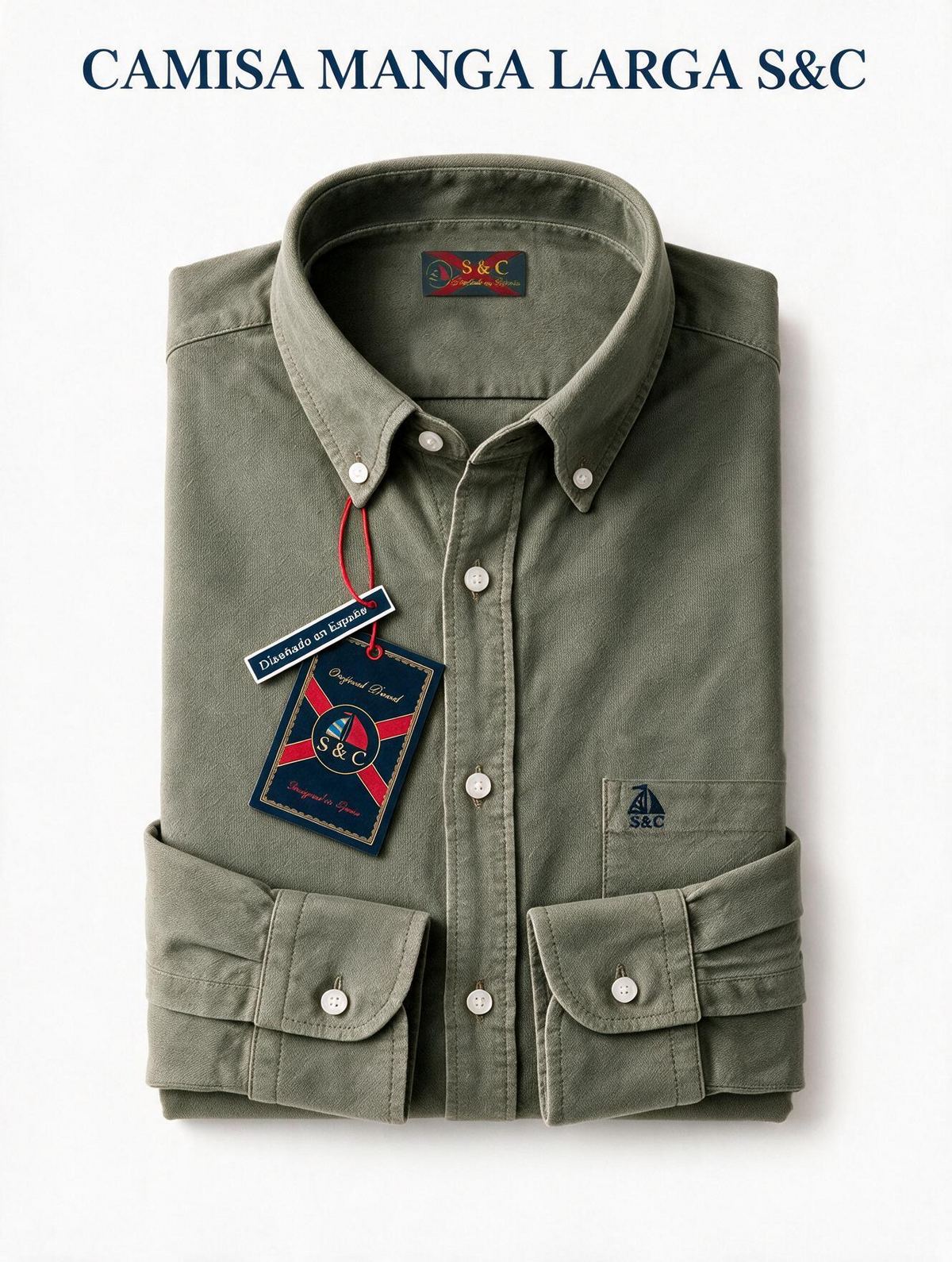 Camisa hombre manga larga Pana Verde Salvia