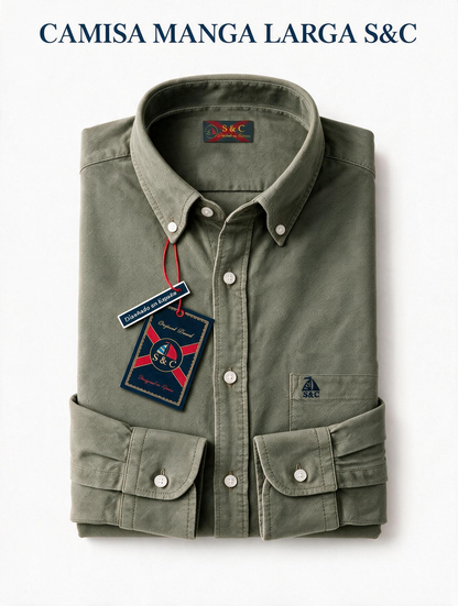 Camisa hombre manga larga Pana Verde Salvia