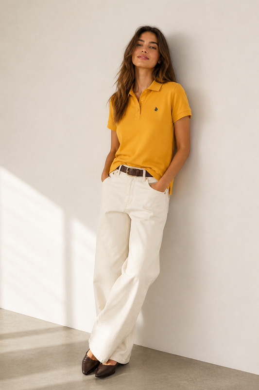 Polo manga corta mujer mostaza