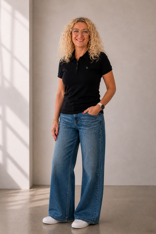 Polo manga corta mujer negro