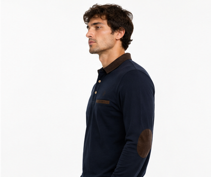 Polo Oporto manga larga con coderas marino y marrón ante