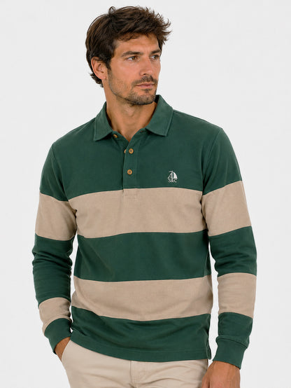 Polo Oporto manga larga rayas verde y beige