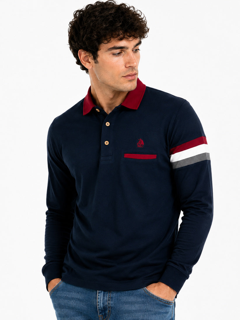 Polo Oporto manga larga marino rayas manga