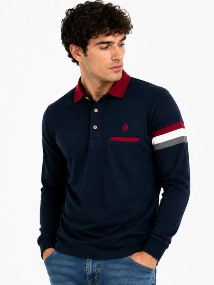 Polo Oporto manga larga marino rayas manga