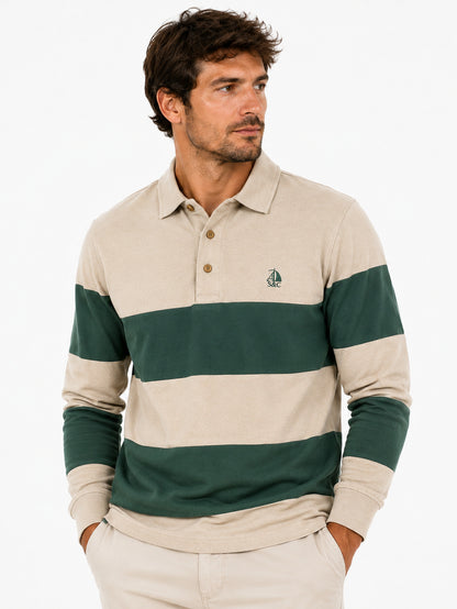 Polo Oporto manga larga rayas beige y verde