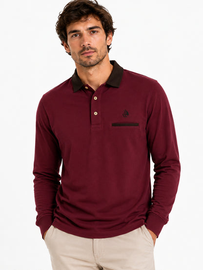 Polo Oporto manga larga con coderas burdeos y marrón ante