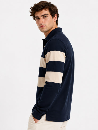 Polo Oporto manga larga rayas marino y beige